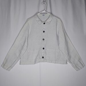 CP Shades Linen Button Shirt Jacket Womens Medium Oversized Natural Dye Green